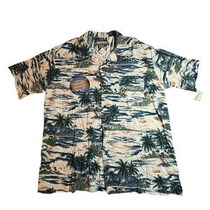 VTG Pineapple Connection Hawaiian Shirt Beach Palm Tree Short Sleeve Mens XL NWT